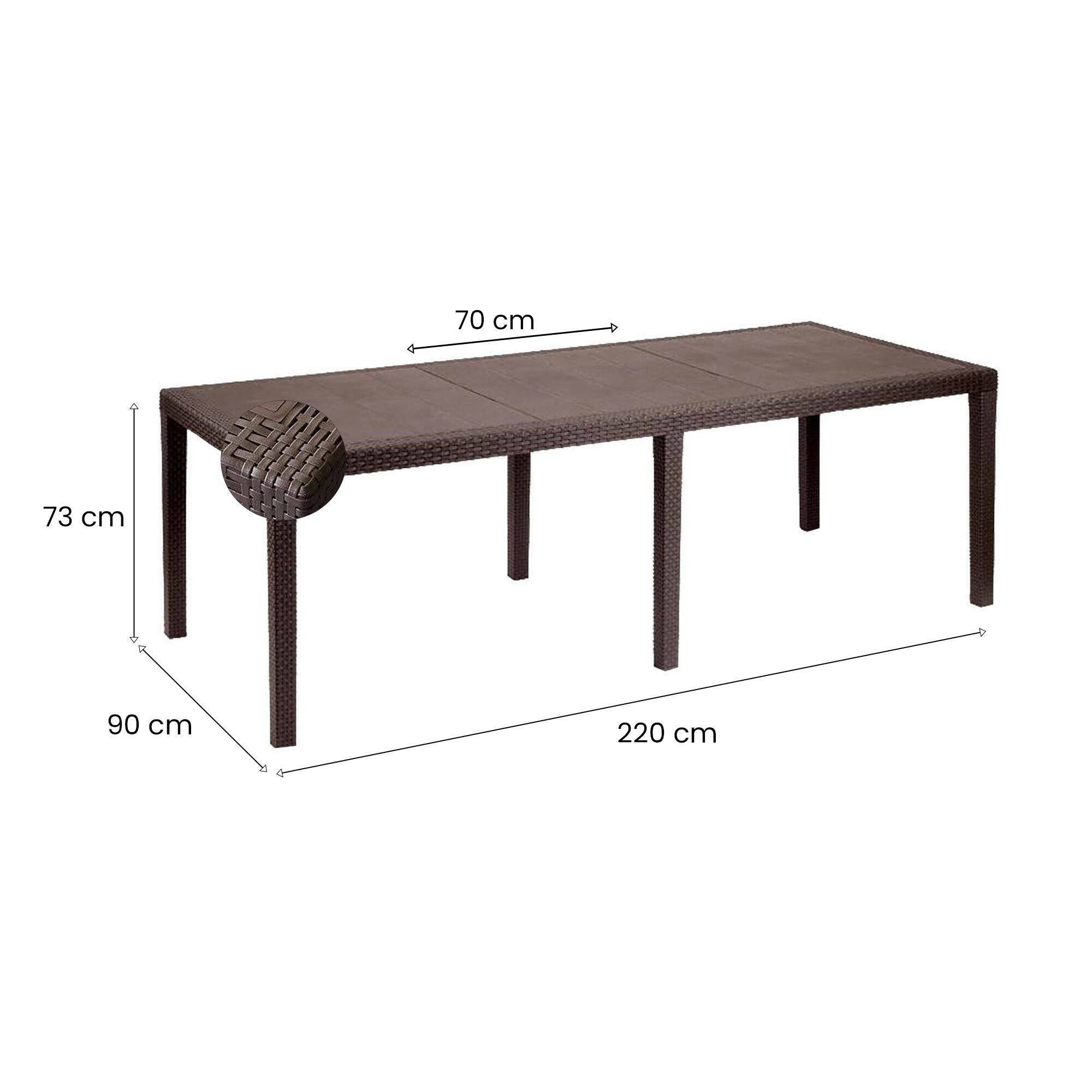 Dmora - Table d'extérieur Roma, Etagère à manger rectangulaire extensible, Table de jardin extensible effet rotin, 150/220x90h72 cm, Marron - Dmora - Imagen 3