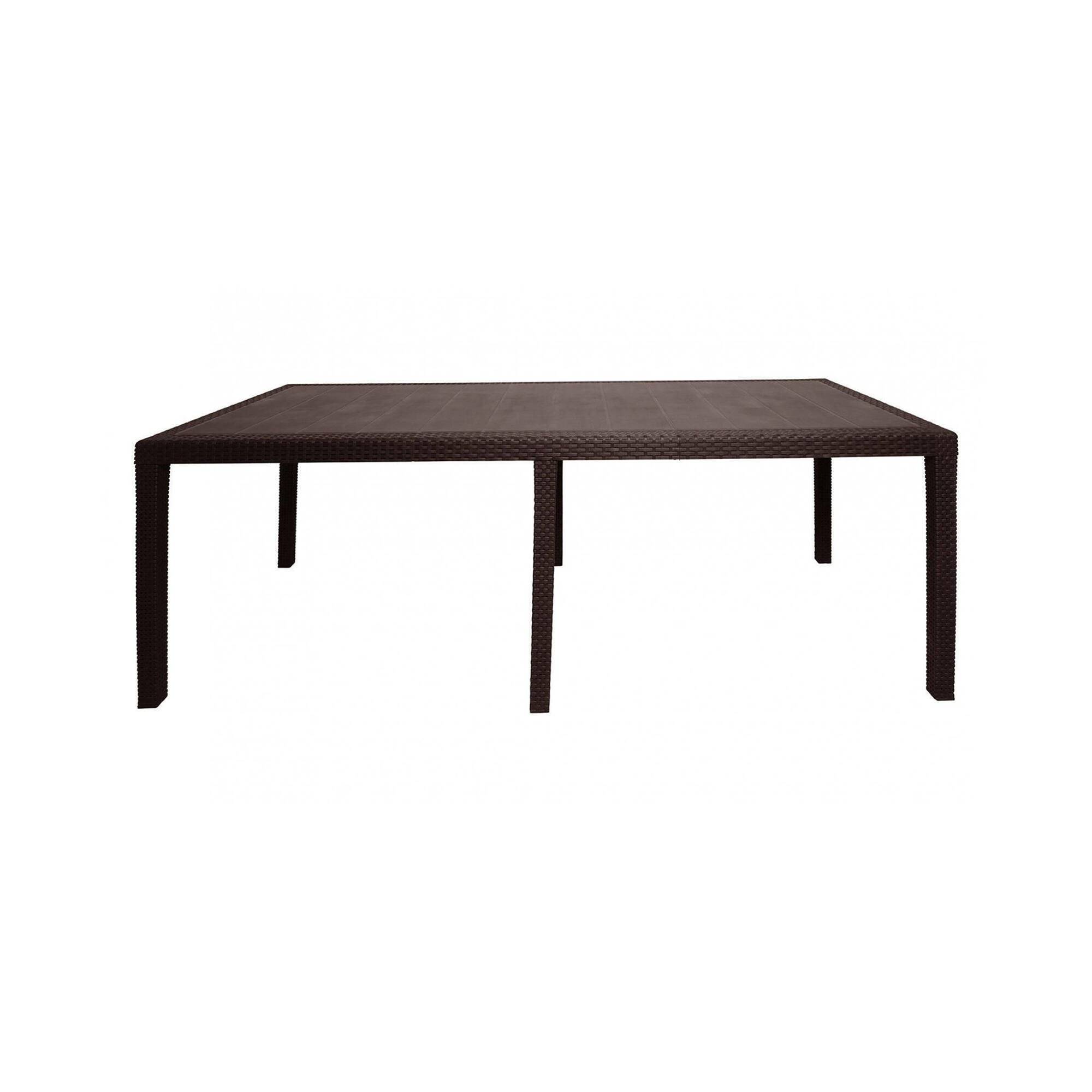 Dmora - Table d'extérieur Roma, Etagère à manger rectangulaire extensible, Table de jardin extensible effet rotin, 150/220x90h72 cm, Marron - Dmora - Imagen 8