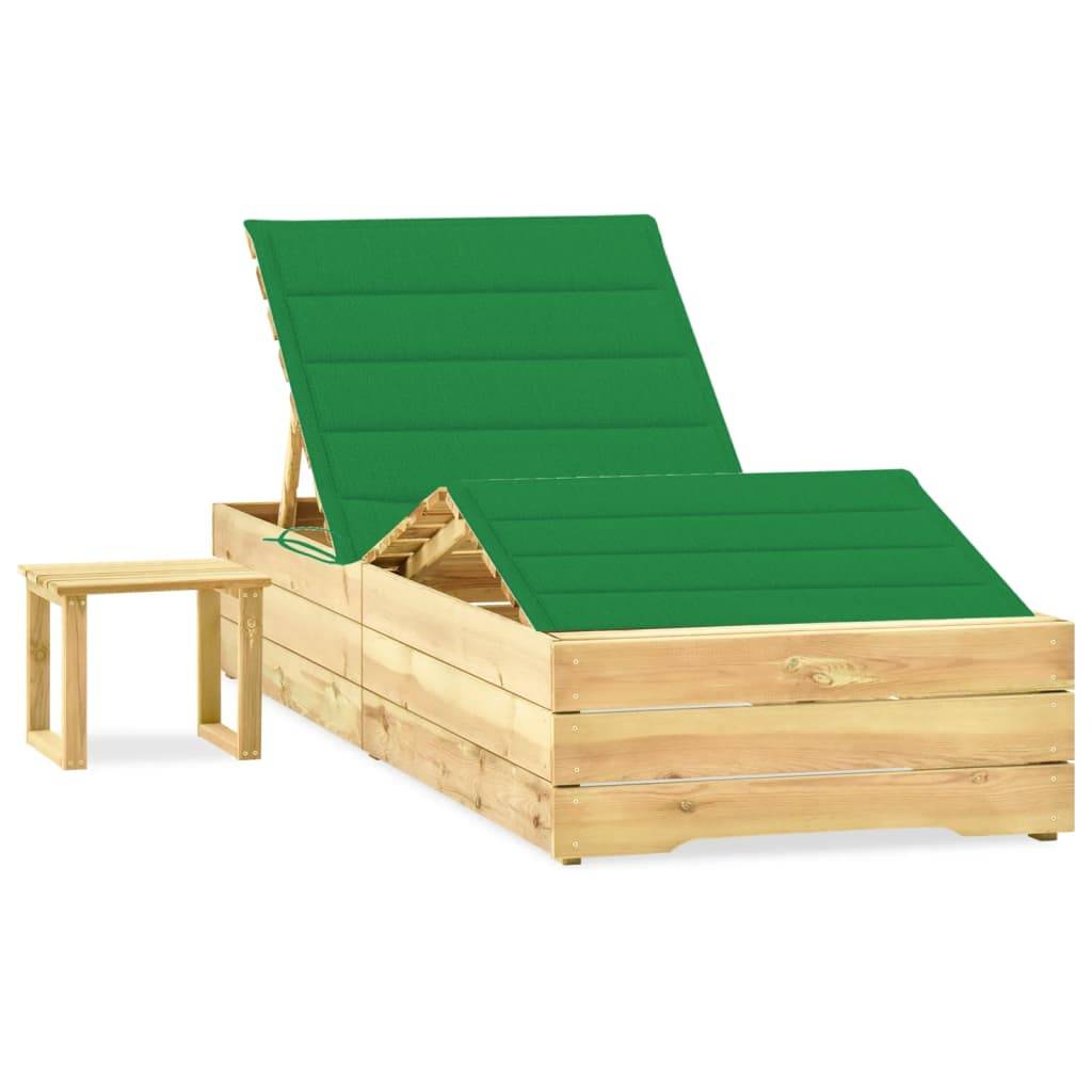Bain de soleil - Transat - Chaise longue avec table et coussin Pin imprégné - MEUBLE PRO-JU6332 - Image 2