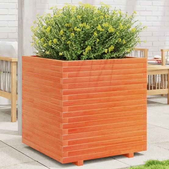 ComfortXL - Jardinière carrée haute bois de pin massif Cire marron 70x70x72,5cm – ComfortXL Outdoor Living - Image 1