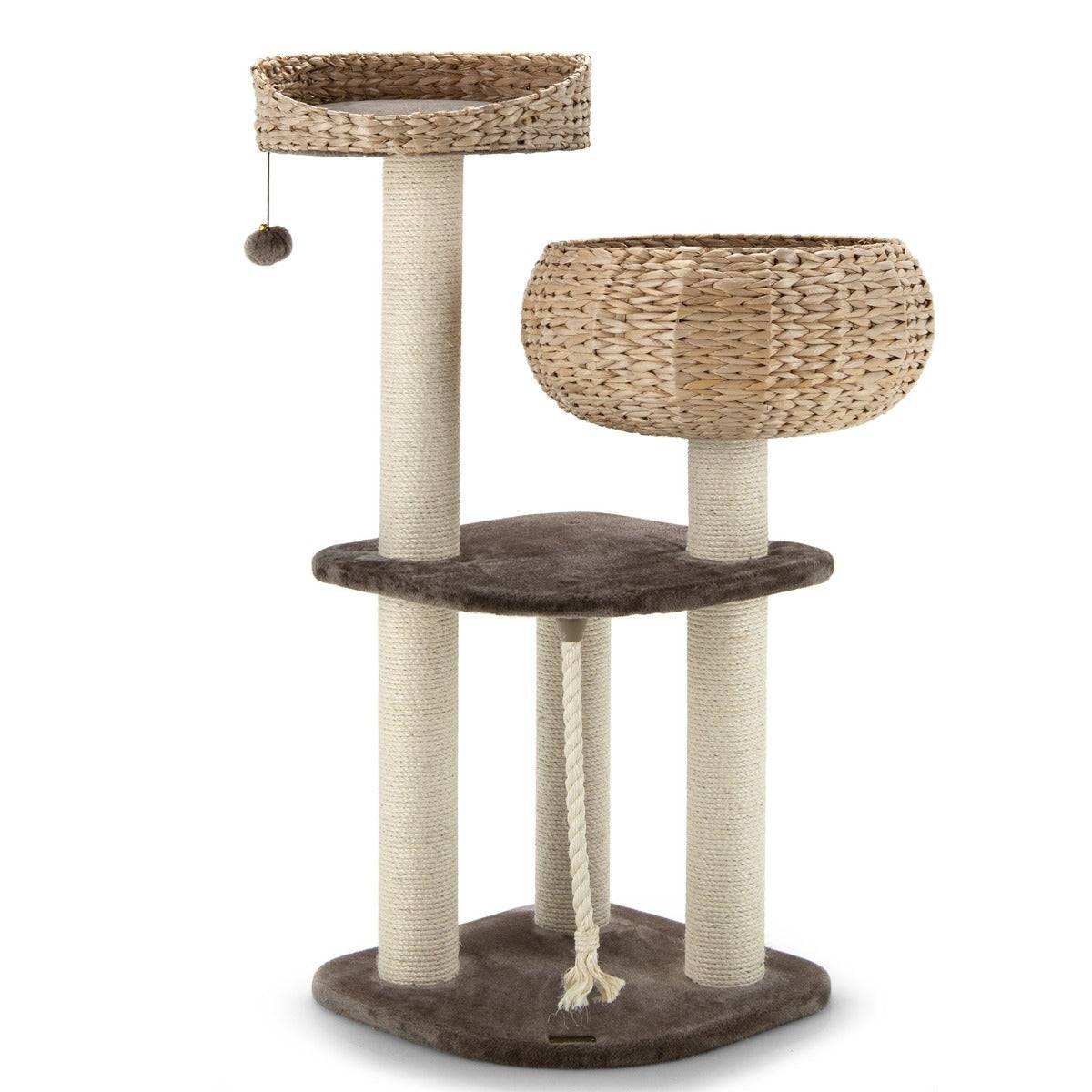 Helloshop26 - Arbre à chat 45 x 45 x 104 cm avec pompon suspendu corde et griffoirs enveloppés de sisal naturel pour chat/chaton - Imagen 1