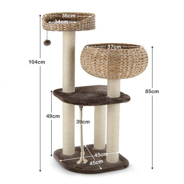 Helloshop26 - Arbre à chat 45 x 45 x 104 cm avec pompon suspendu corde et griffoirs enveloppés de sisal naturel pour chat/chaton - Imagen 5