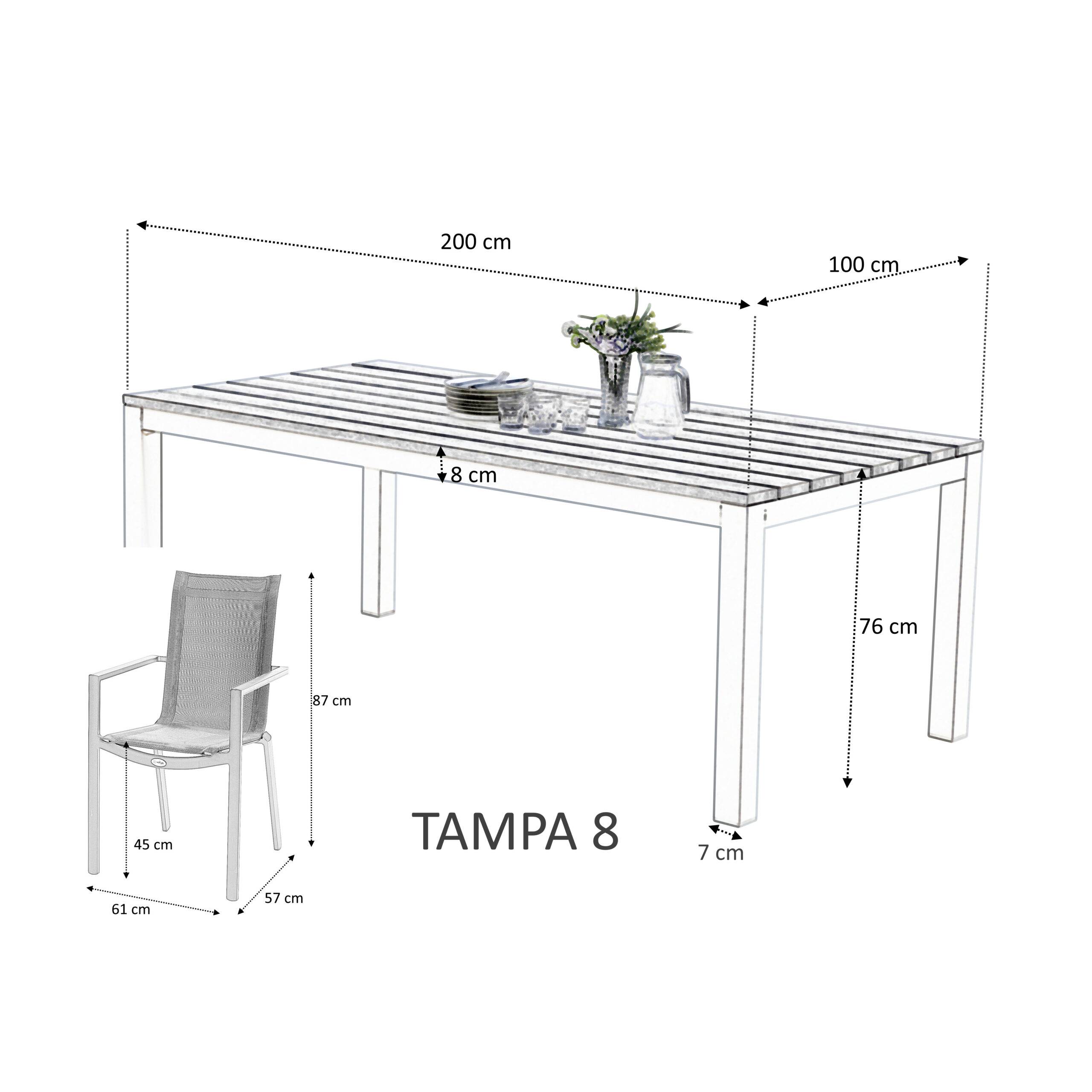 Wilsa Garden - Ensemble de jardin aluminium 8 places décor bois fixe TAMPA - Imagen 6