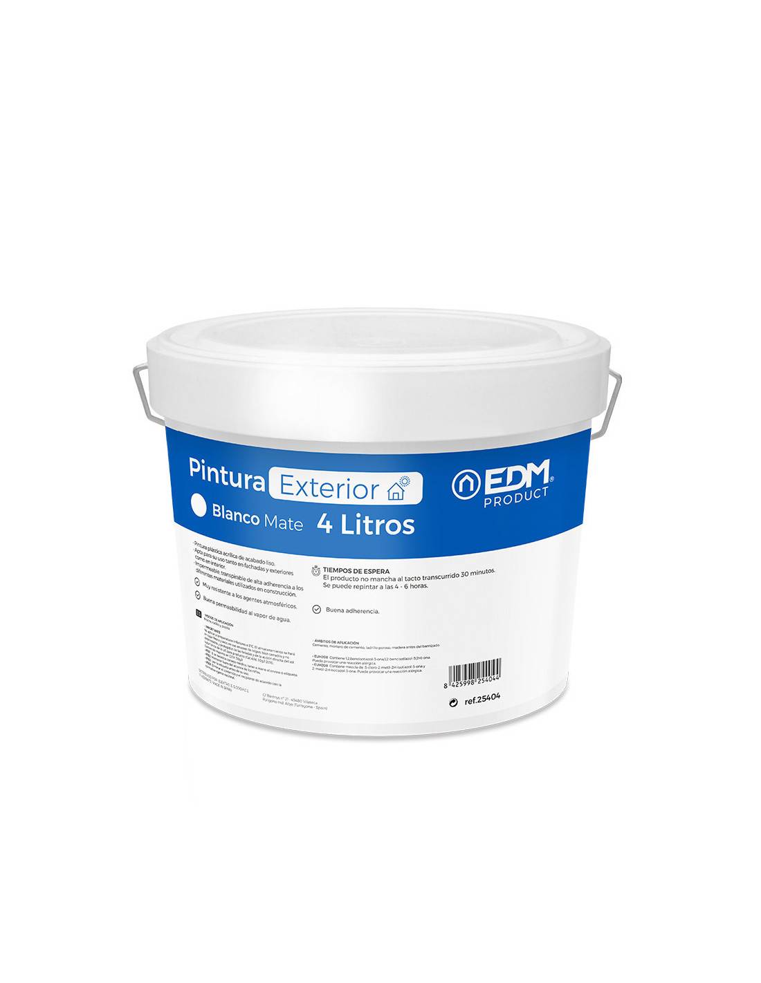 Peinture Plastique Int/ext Blanc Mat 4l Adhérence Plastique, Usage Polyvalent Intérieur/extérieur - Edm - Image 1