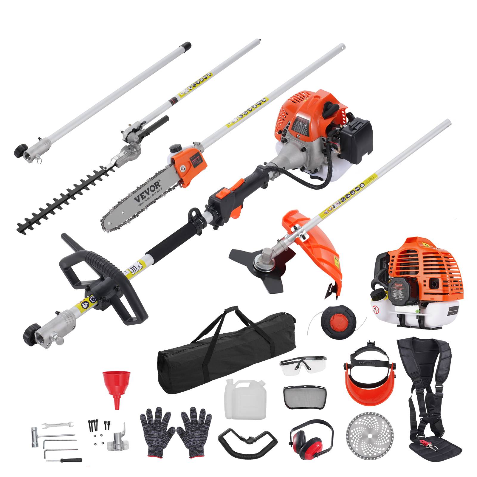 VEVOR Outils coupe 6 en 1, taille-haie gaz 52CC, désherbeur, scie, tronçonneuse, pour élagage. - Image 1