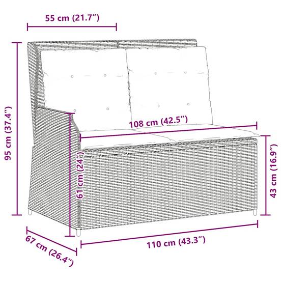 Banc inclinable de jardin | Banquette De Jardin | Banc Extérieur avec coussins gris résine tressée Maison Chic - Image 9