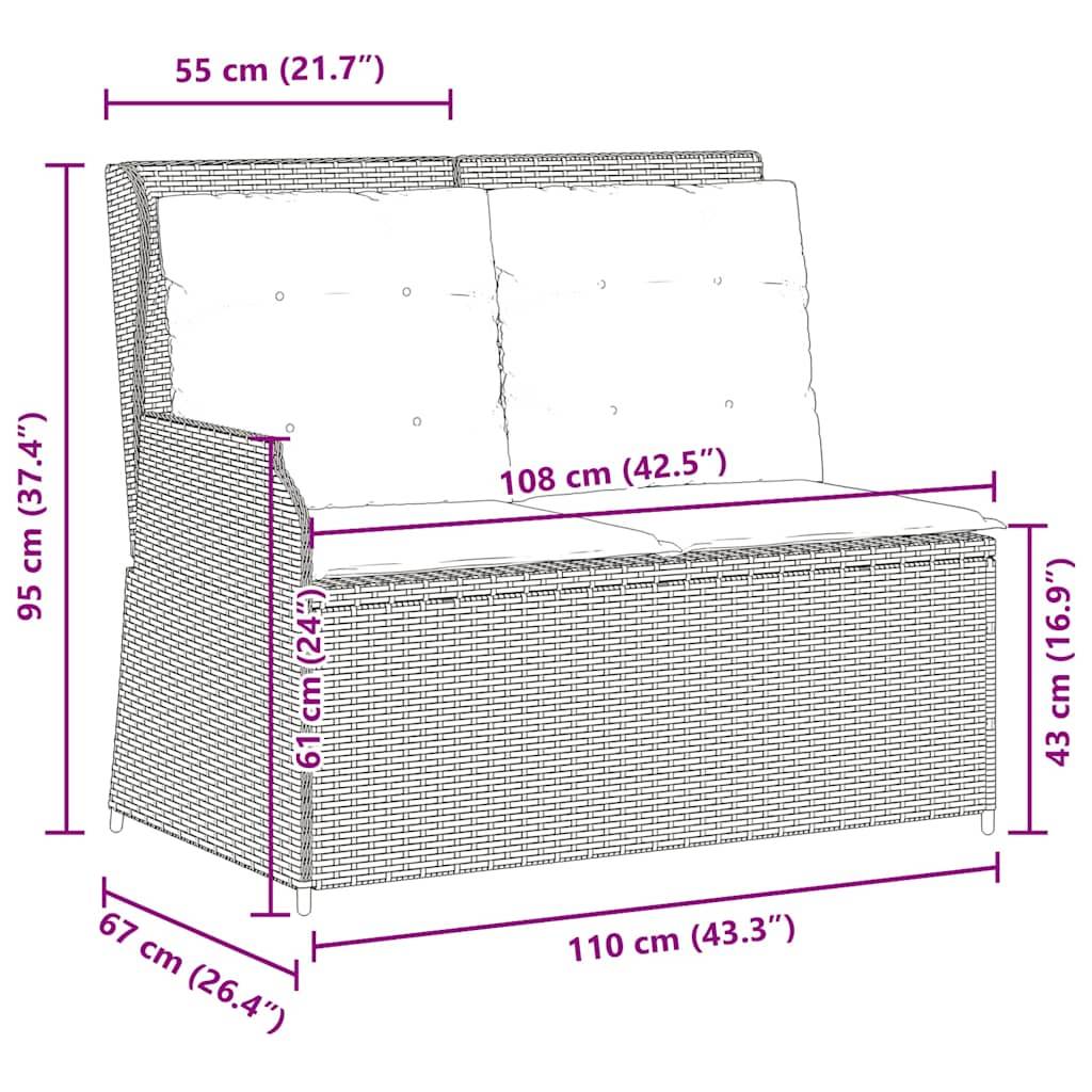 Banc inclinable de jardin | Banquette De Jardin | Banc Extérieur avec coussins gris résine tressée Maison Chic - Image 9