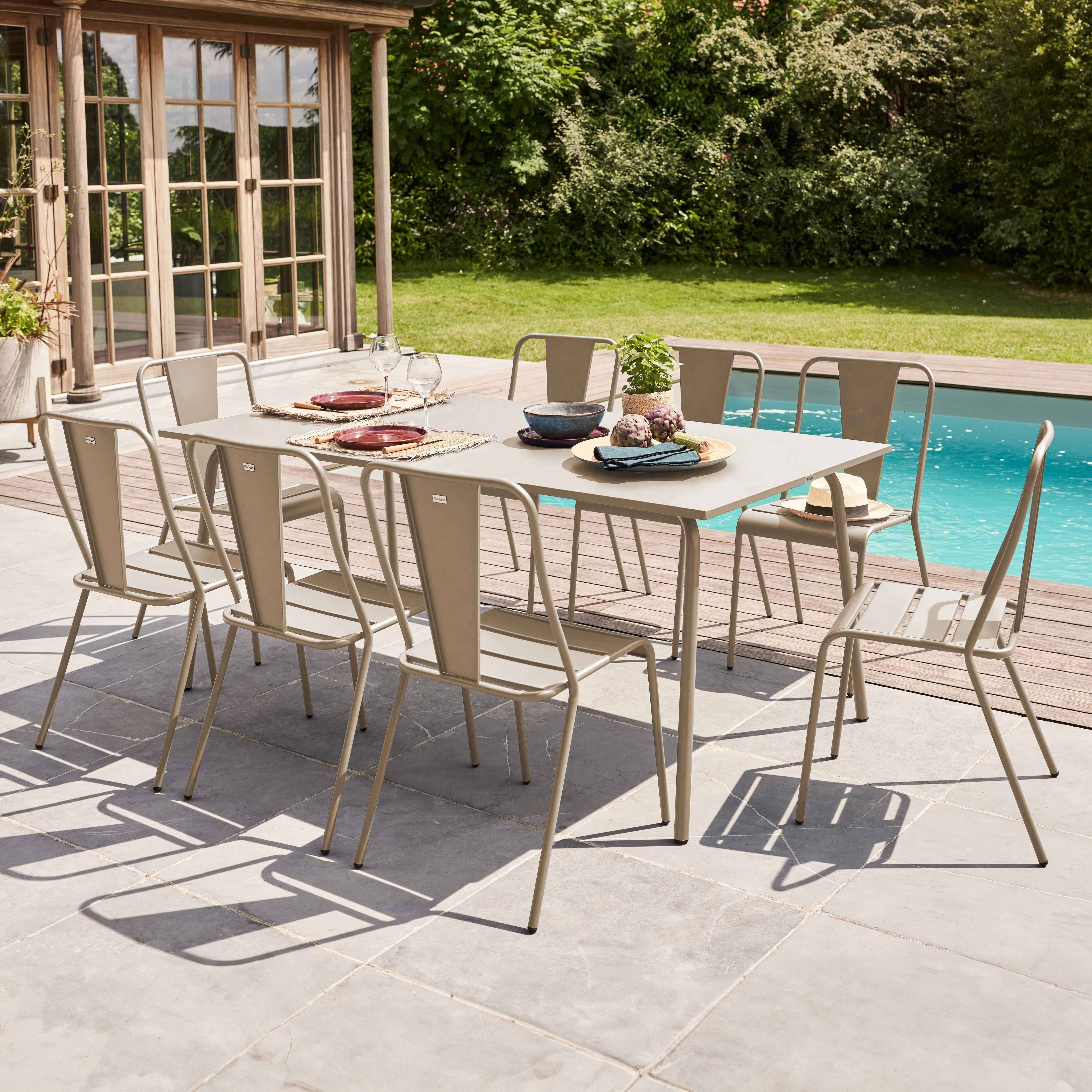 Oviala - Ensemble table de jardin et 8 chaises bistrot en acier taupe Palavas - Oviala - Imagen 2