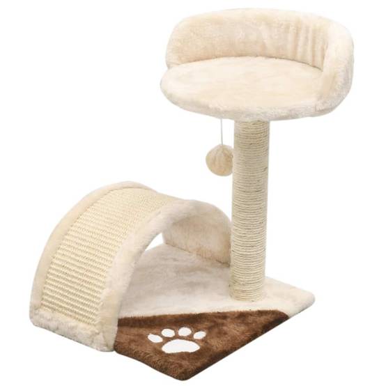 Helloshop26 - Arbre à chat griffoir grattoir niche jouet animaux peluché en sisal 40 cm beige et marron - Image 1
