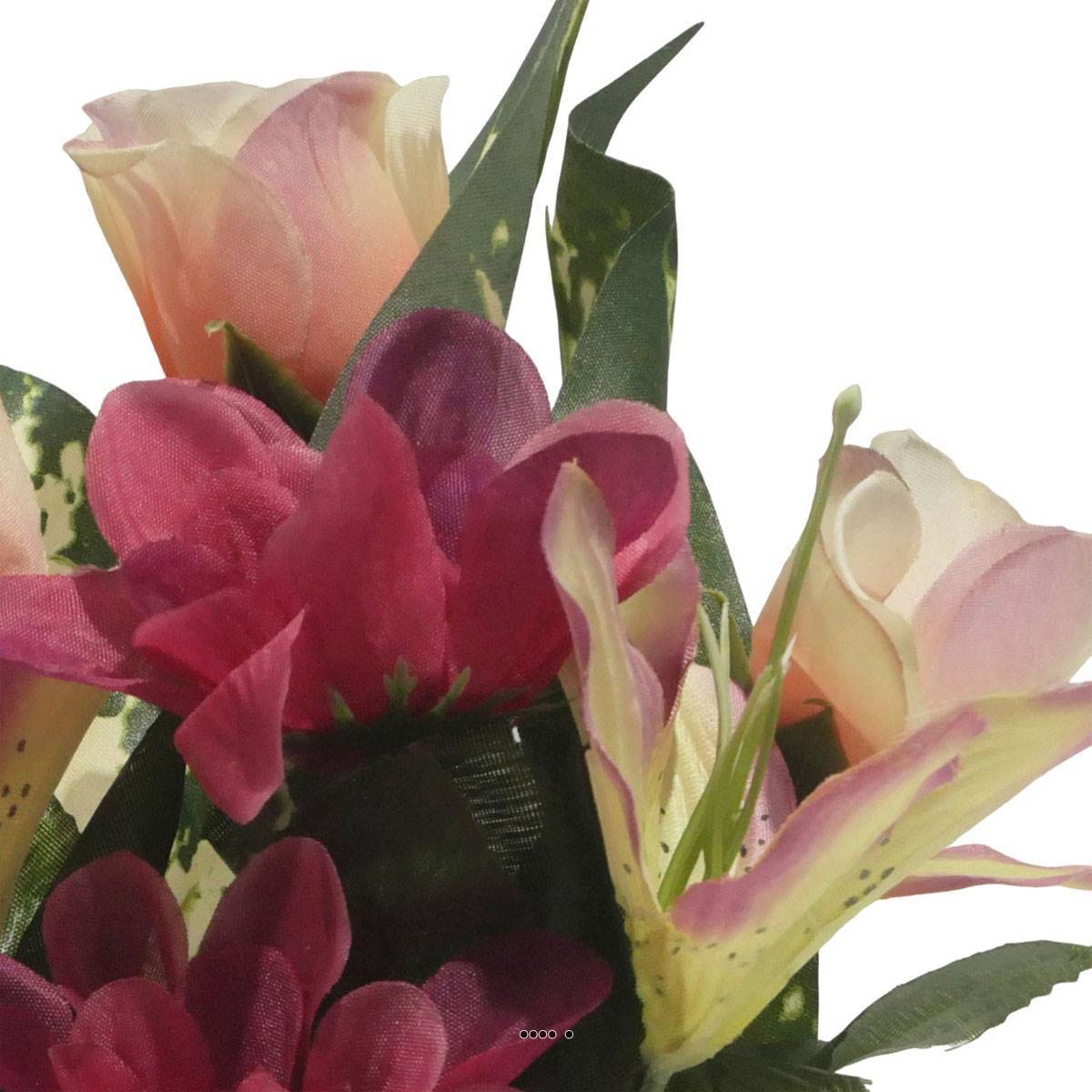 Artificielles - Pot pour la Tombe de Dahlias, Lys tigrés et Boutons de Rose artificiels Rose -Fuschia - couleur: Rose -Fuschia 725 - Imagen 3