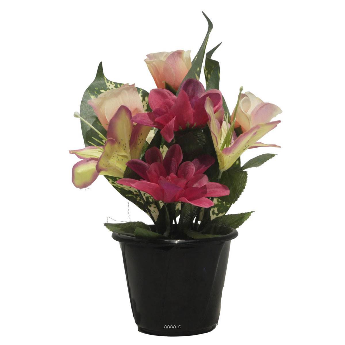 Artificielles - Pot pour la Tombe de Dahlias, Lys tigrés et Boutons de Rose artificiels Rose -Fuschia - couleur: Rose -Fuschia 725 - Imagen 1