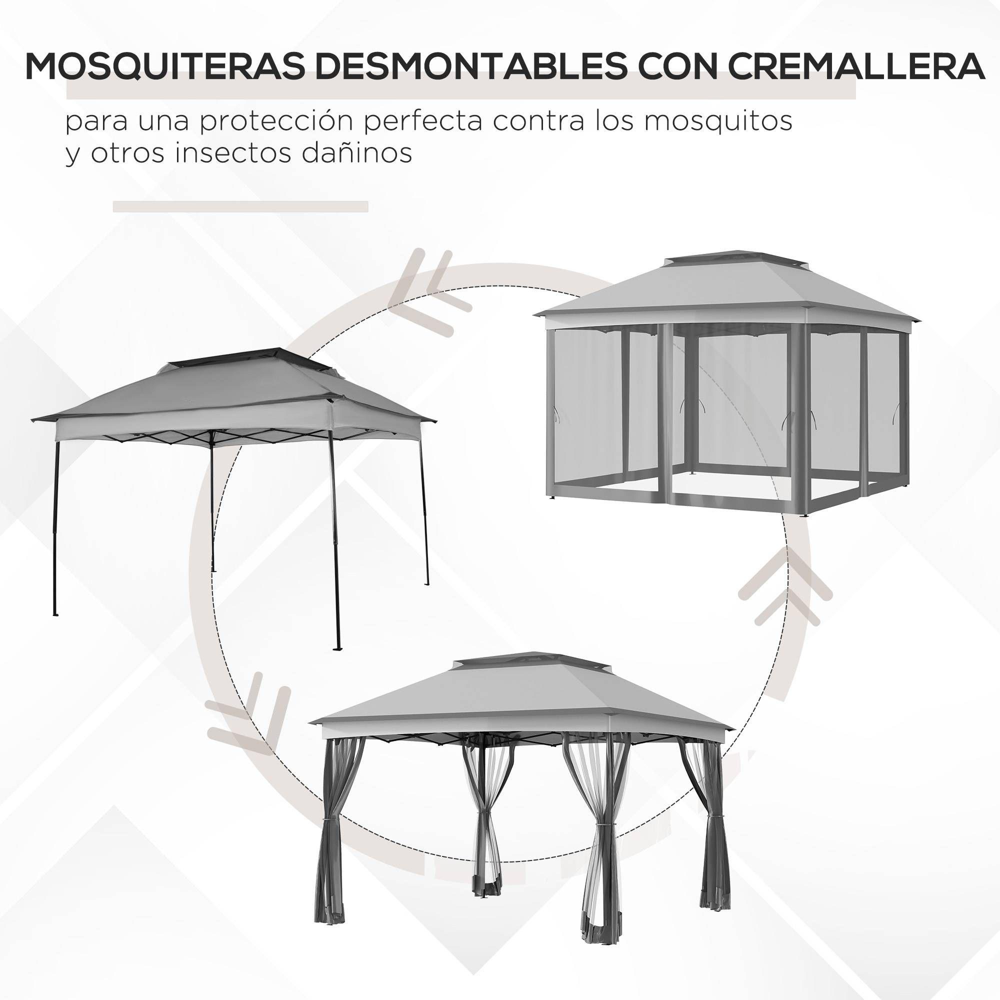ComfortXL - Tonnelle pliante métal avec moustiquaires pour jardin toit double 3,25 x 3,25 m gris clair - ComfortXL Outdoor Living - Image 6