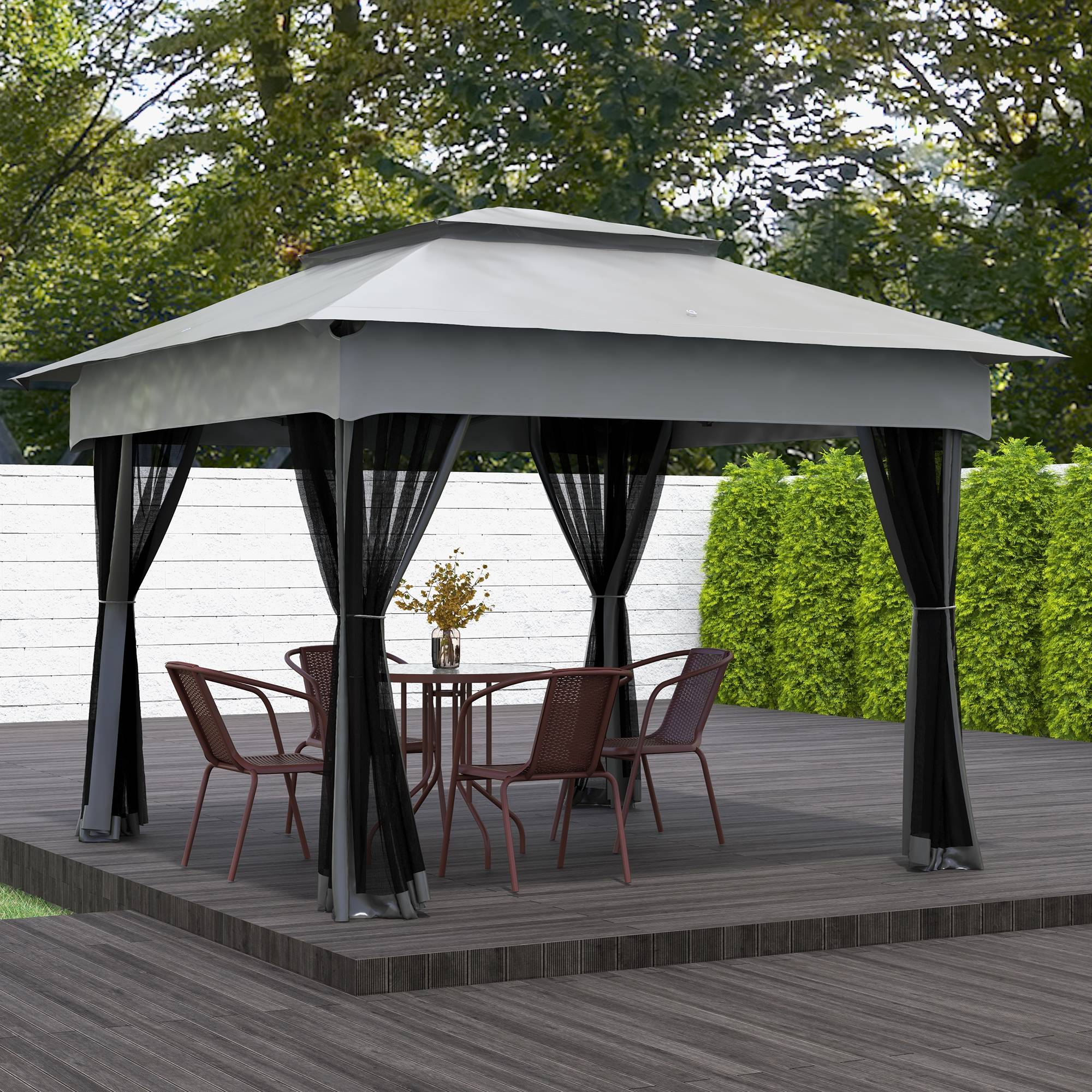 ComfortXL - Tonnelle pliante métal avec moustiquaires pour jardin toit double 3,25 x 3,25 m gris clair - ComfortXL Outdoor Living - Image 3