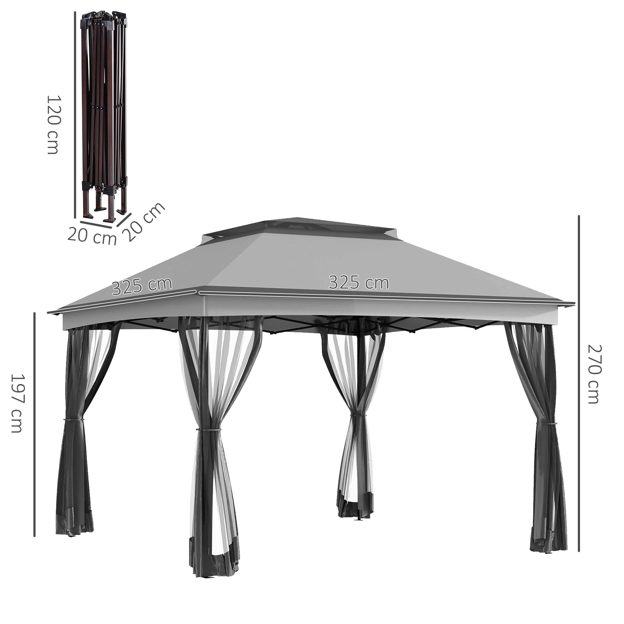 ComfortXL - Tonnelle pliante métal avec moustiquaires pour jardin toit double 3,25 x 3,25 m gris clair - ComfortXL Outdoor Living - Image 5