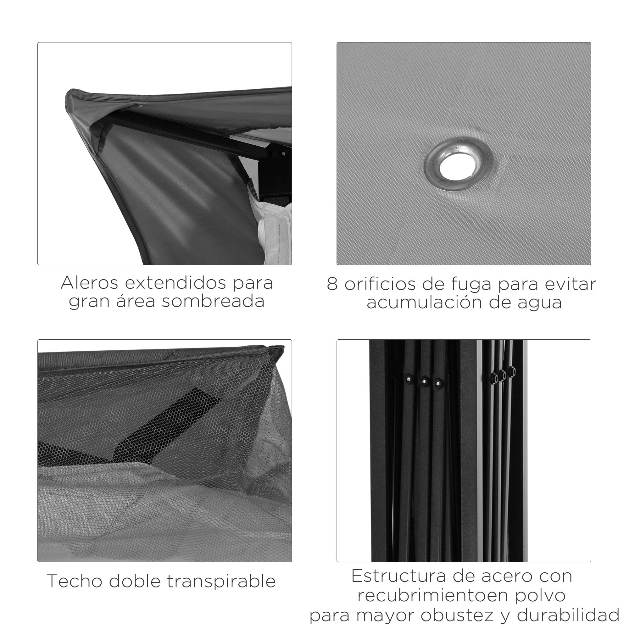 ComfortXL - Tonnelle pliante métal avec moustiquaires pour jardin toit double 3,25 x 3,25 m gris clair - ComfortXL Outdoor Living - Image 8