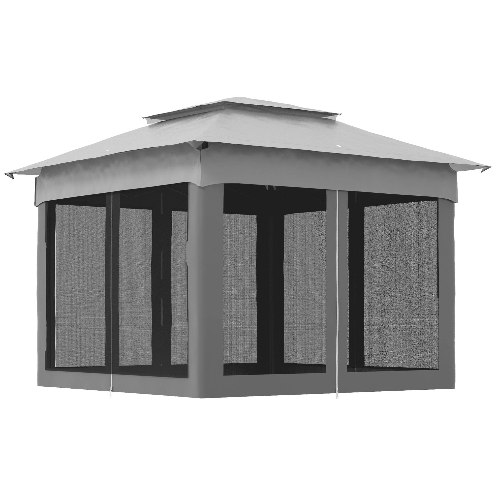 ComfortXL - Tonnelle pliante métal avec moustiquaires pour jardin toit double 3,25 x 3,25 m gris clair - ComfortXL Outdoor Living - Image 2