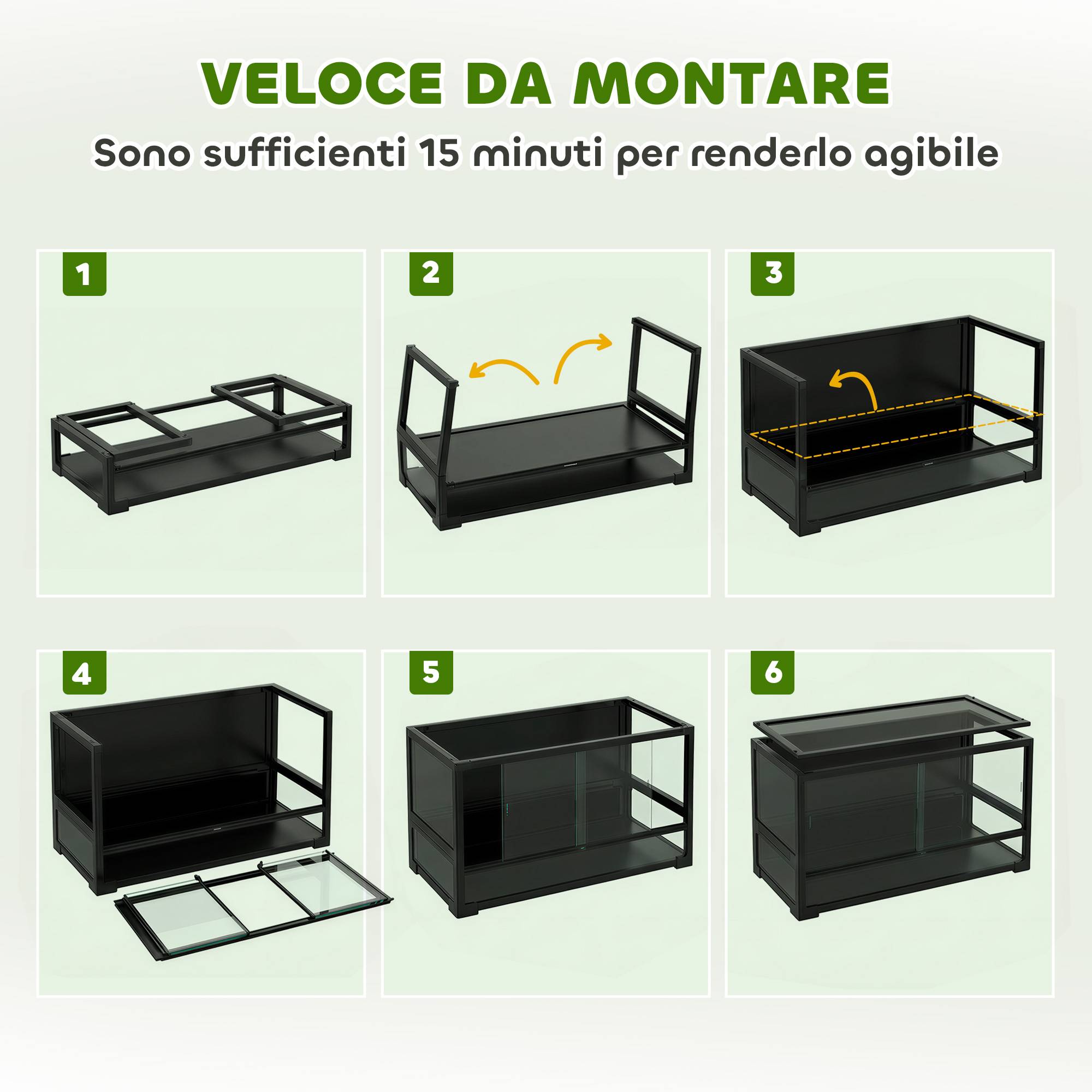 Terrarium Verre Pliable Reptiles Maison Aération Optimale 60x45cm Noir - ComfortXL Outdoor Living - Image 7