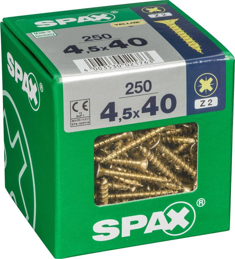 Spax - Lot de 250 vis acier tête fraisée pozidriv SPAX, Diam.4.5 mm x L.40 mm - Image 1
