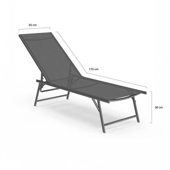 Lot de 2 transats de jardin inclinables KAILUA en acier gris anthracite et toile grise - Image 5