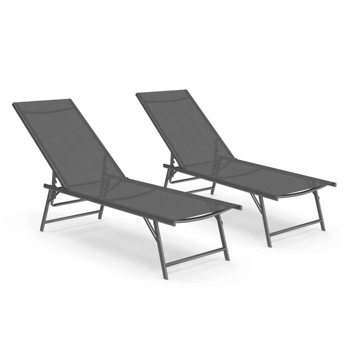 Lot de 2 transats de jardin inclinables KAILUA en acier gris anthracite et toile grise - Image 2