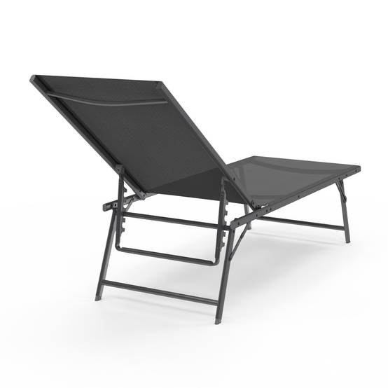 Lot de 2 transats de jardin inclinables KAILUA en acier gris anthracite et toile grise - Image 4