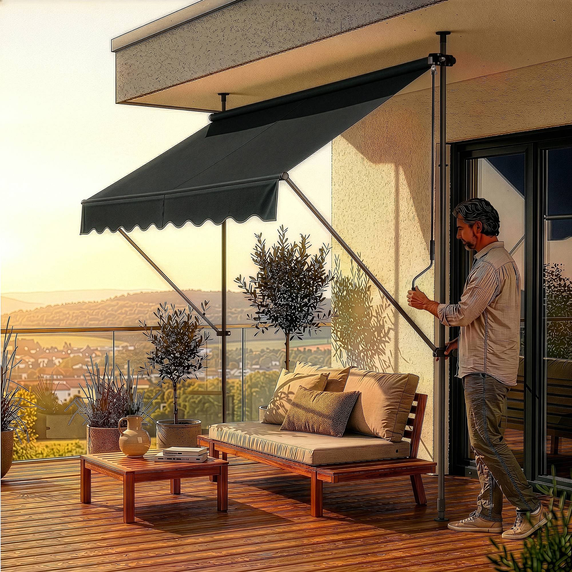 Pro.Tec - Store Banne Téléscopique Acier Polyester 350 x 120 x 220-309 cm Noir [pro.tec] - Imagen 4