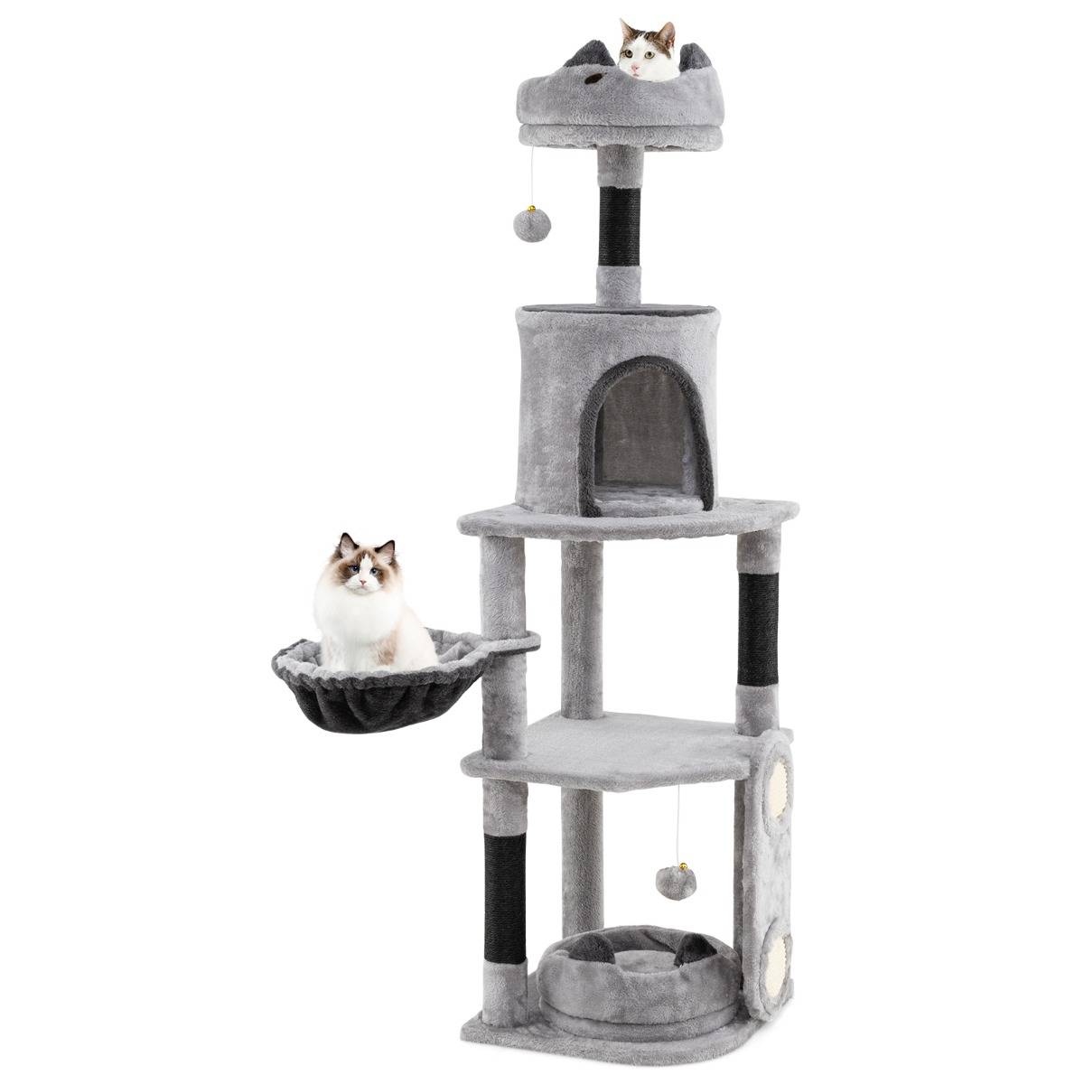 Maison Chic - Grand Arbre à Chat à Plusieurs Niveaux Poteaux et Planche à Gratter Jouets Suspendus Hamac Gris - Image 1