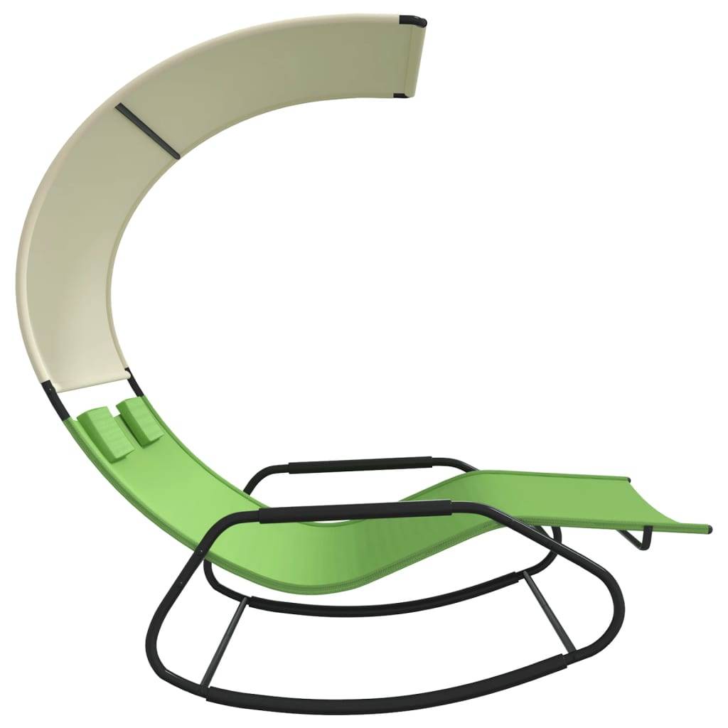 Helloshop26 - Transat chaise longue bain de soleil lit de jardin terrasse meuble d'extérieur double à bascule avec auvent vert et crème - Imagen 3