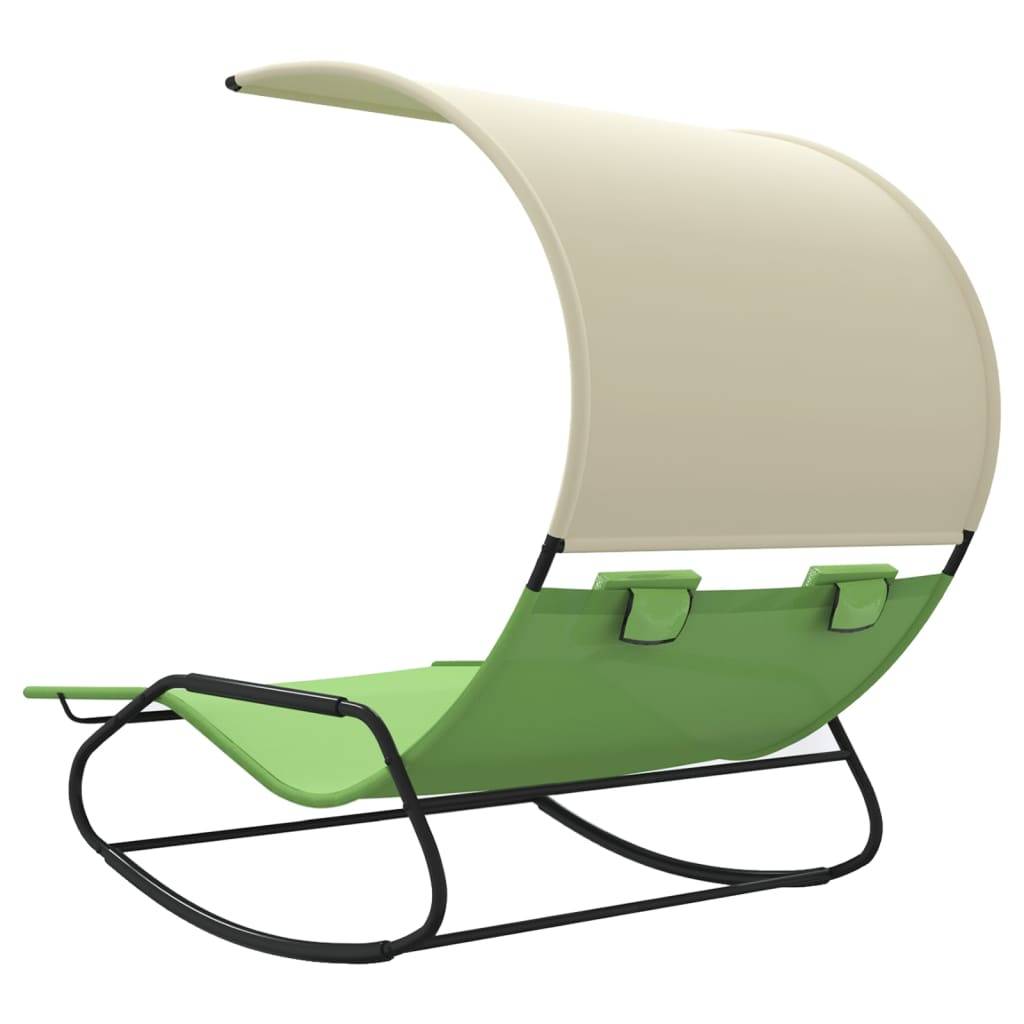 Helloshop26 - Transat chaise longue bain de soleil lit de jardin terrasse meuble d'extérieur double à bascule avec auvent vert et crème - Imagen 4