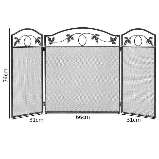 Helloshop26 - Clôture de cheminée cadre en métal robuste écran de cheminée pliable à 3 panneaux clôture en maille décorative sûre pour lntérieur et extérieur - Imagen 4
