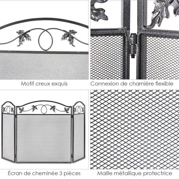 Helloshop26 - Clôture de cheminée cadre en métal robuste écran de cheminée pliable à 3 panneaux clôture en maille décorative sûre pour lntérieur et extérieur - Imagen 2