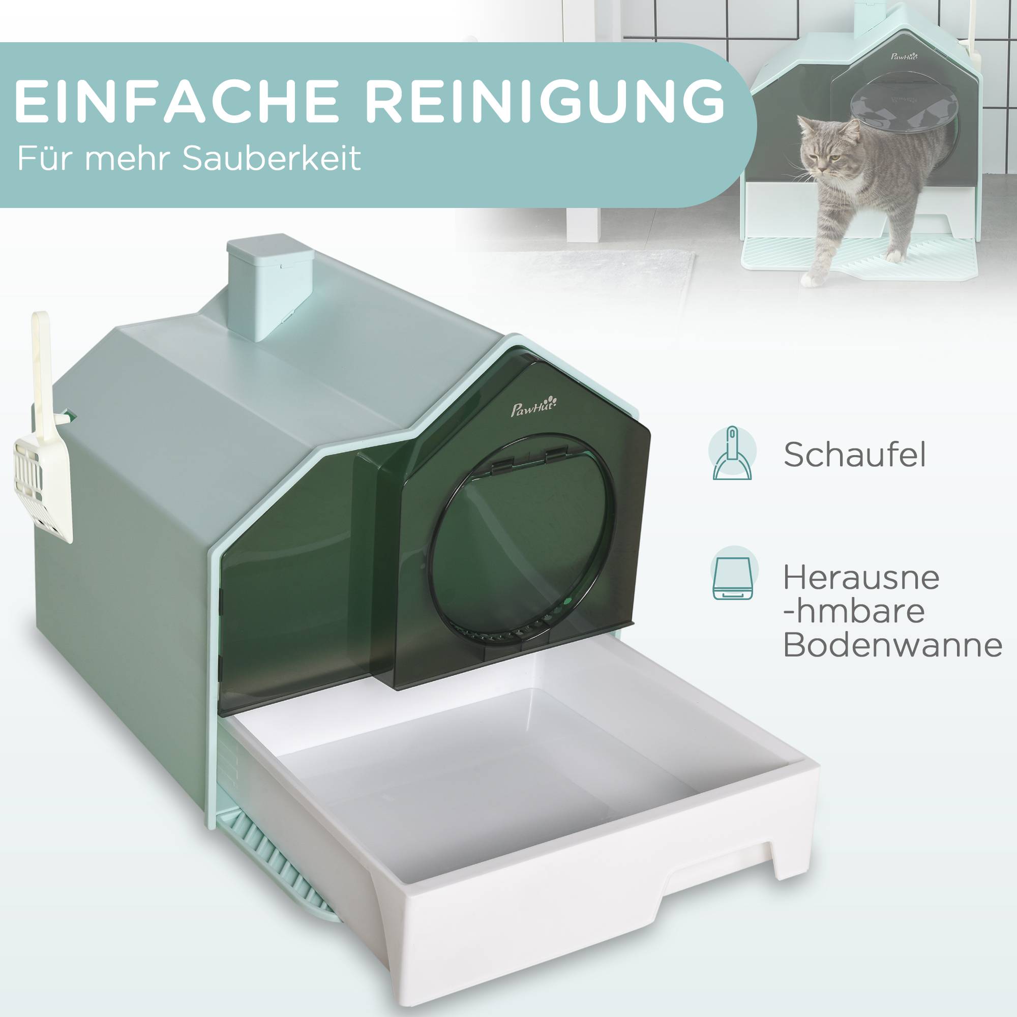 Maison de toilette cabane plastique chats propreté 47x45x42cm bleu - ComfortXL Outdoor Living - Image 7