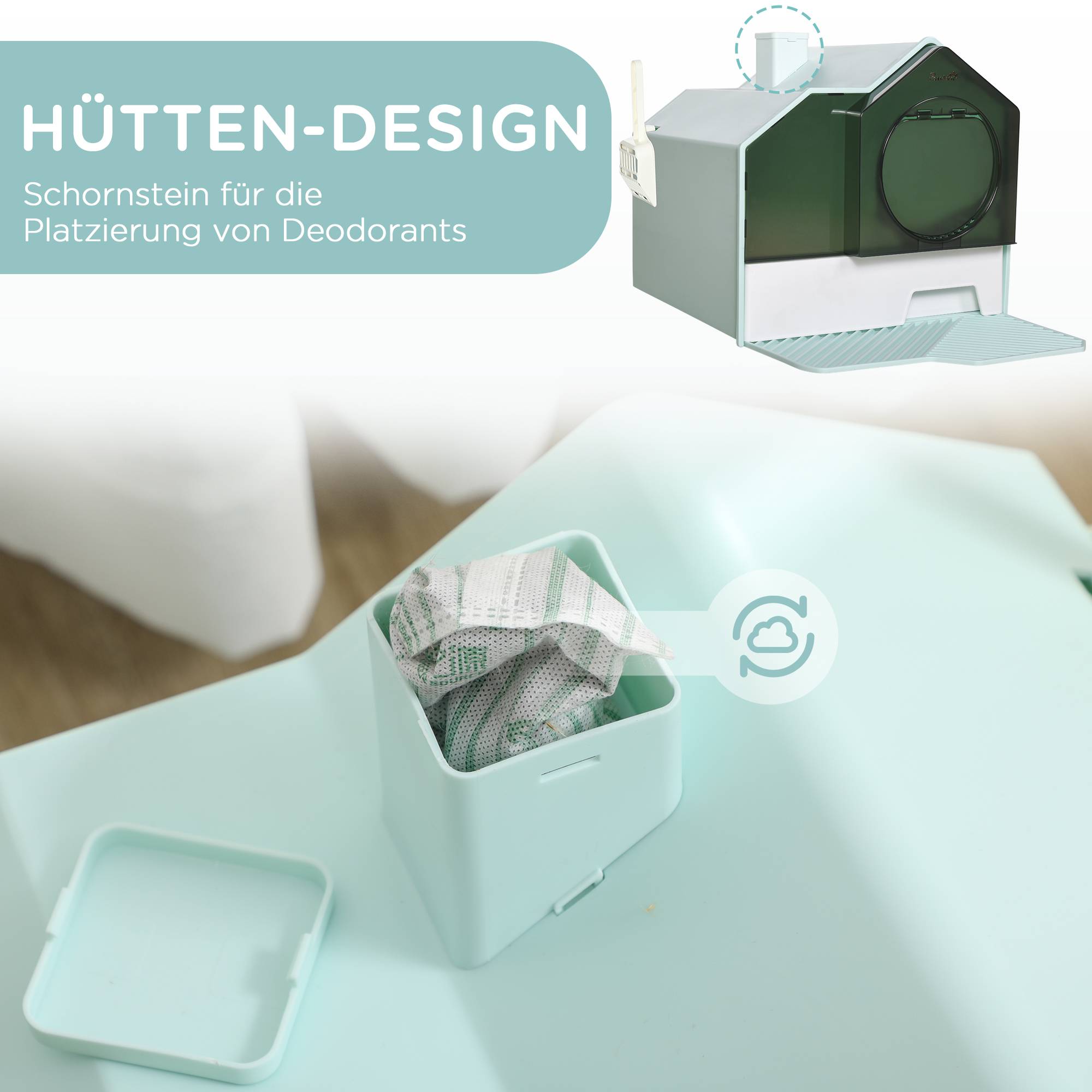 Maison de toilette cabane plastique chats propreté 47x45x42cm bleu - ComfortXL Outdoor Living - Image 6