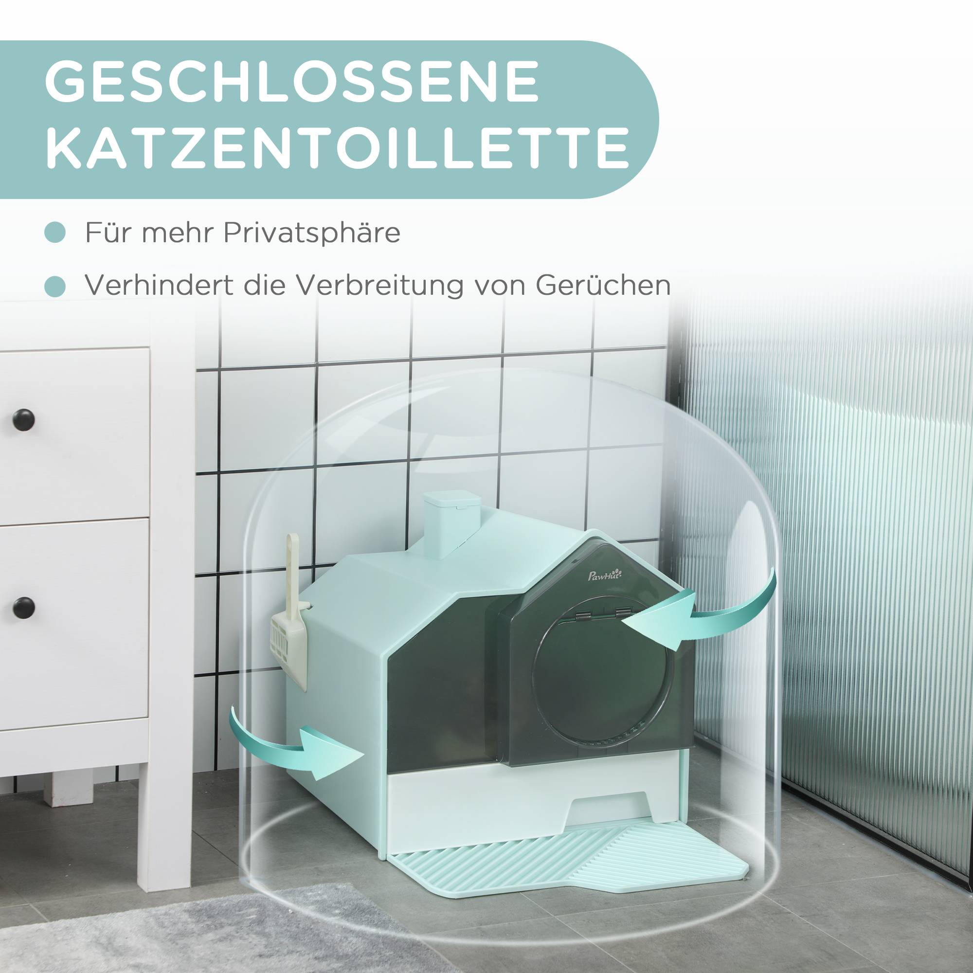 Maison de toilette cabane plastique chats propreté 47x45x42cm bleu - ComfortXL Outdoor Living - Image 8