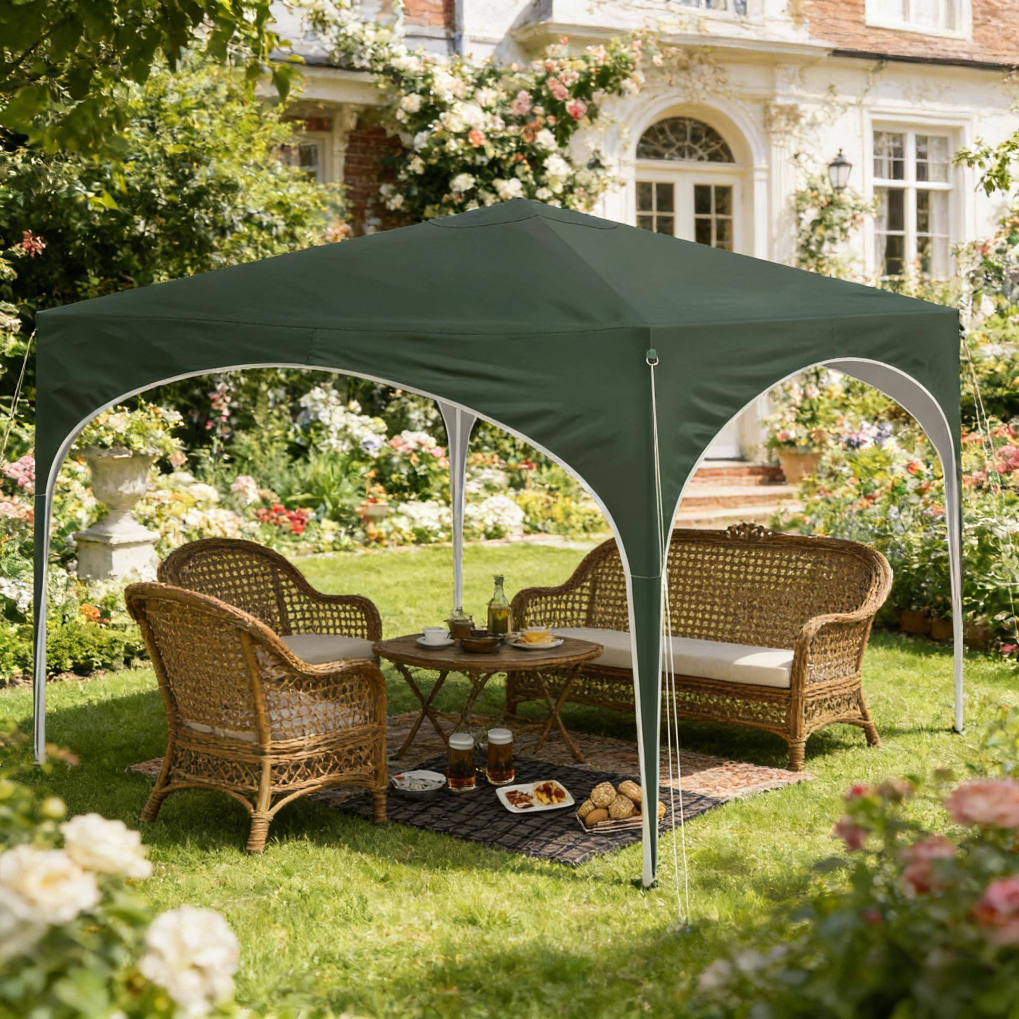 ComfortXL - Tonnelle pliante métal tissu Oxford jardin terrasse protection pluie 3x3m vert - ComfortXL Outdoor Living - Image 2