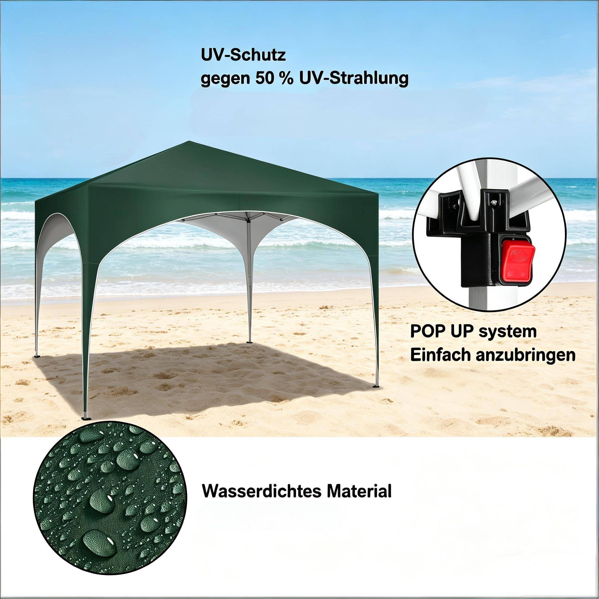ComfortXL - Tonnelle pliante métal tissu Oxford jardin terrasse protection pluie 3x3m vert - ComfortXL Outdoor Living - Image 6