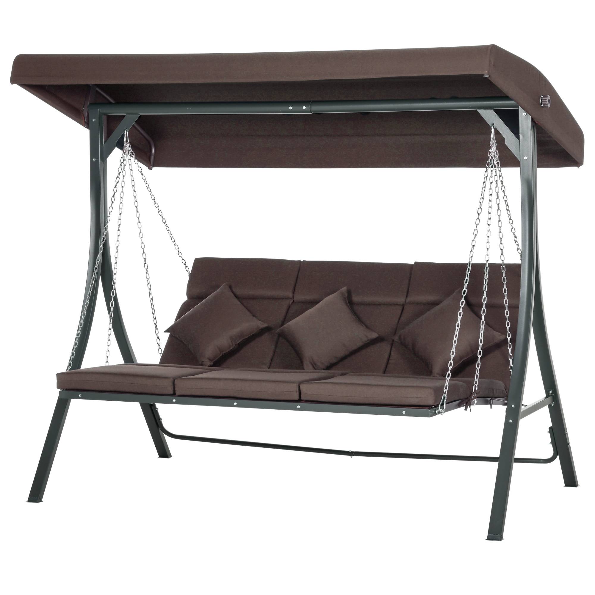 Balancelle de jardin 3 places acier extérieur toit réglable anti-UV 198x118cm marron - ComfortXL Outdoor Living - Image 2