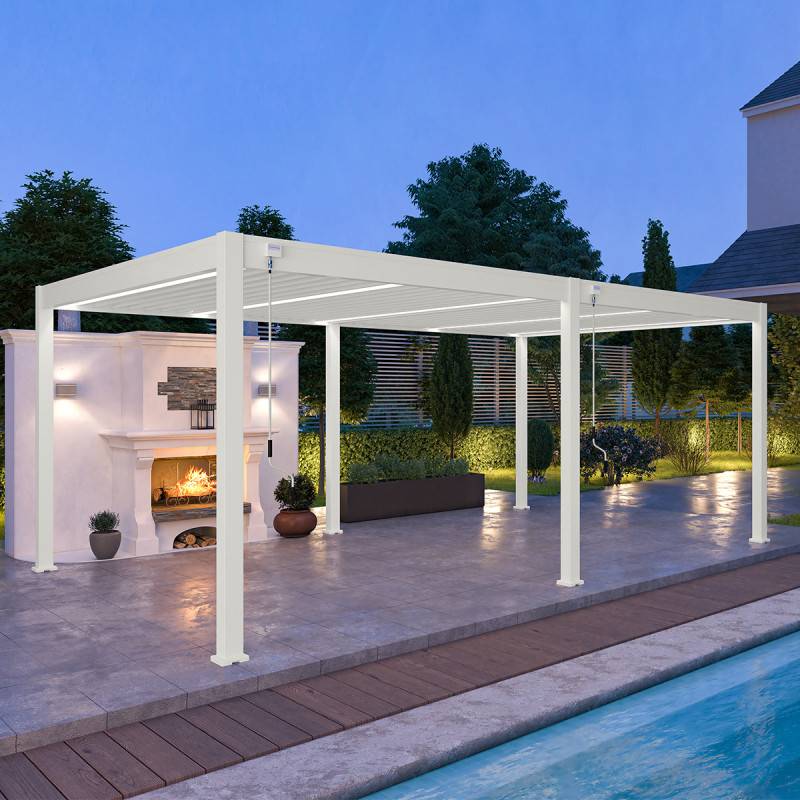 Ombrea - Pergola bioclimatique Ombréa autoportante VS - 4x6M Blanc + 2 stores - Image 5