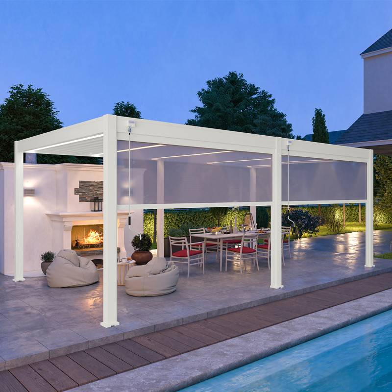 Ombrea - Pergola bioclimatique Ombréa autoportante VS - 4x6M Blanc + 2 stores - Image 1
