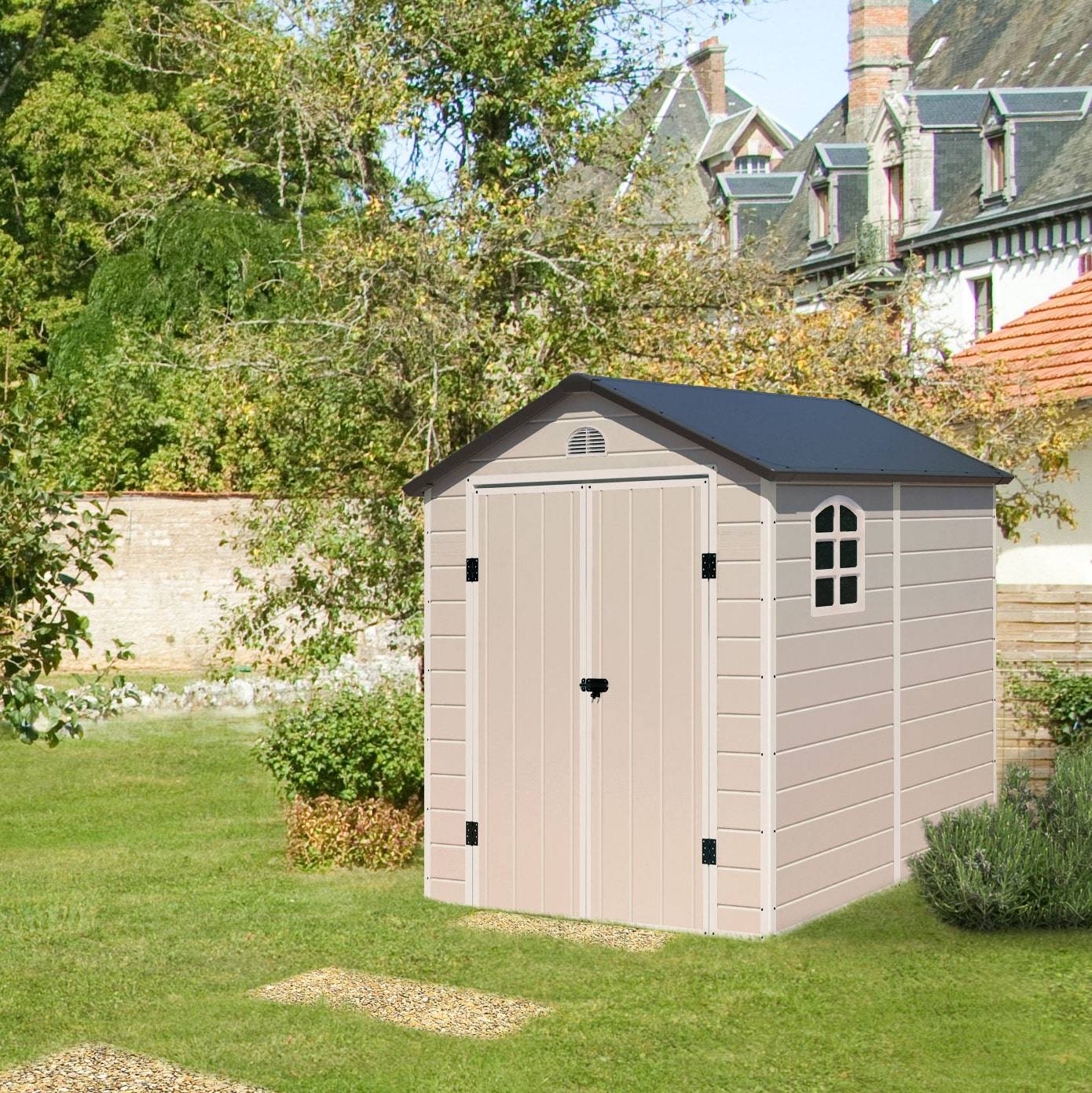 Trigano Jardin - Abri de jardin résine beige Trigano 3,16 m² + kit d'ancrage - Image 5
