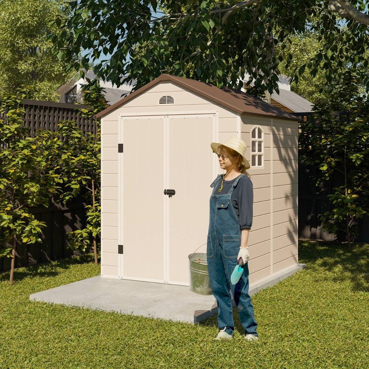 Trigano Jardin - Abri de jardin résine beige Trigano 3,16 m² + kit d'ancrage - Image 4