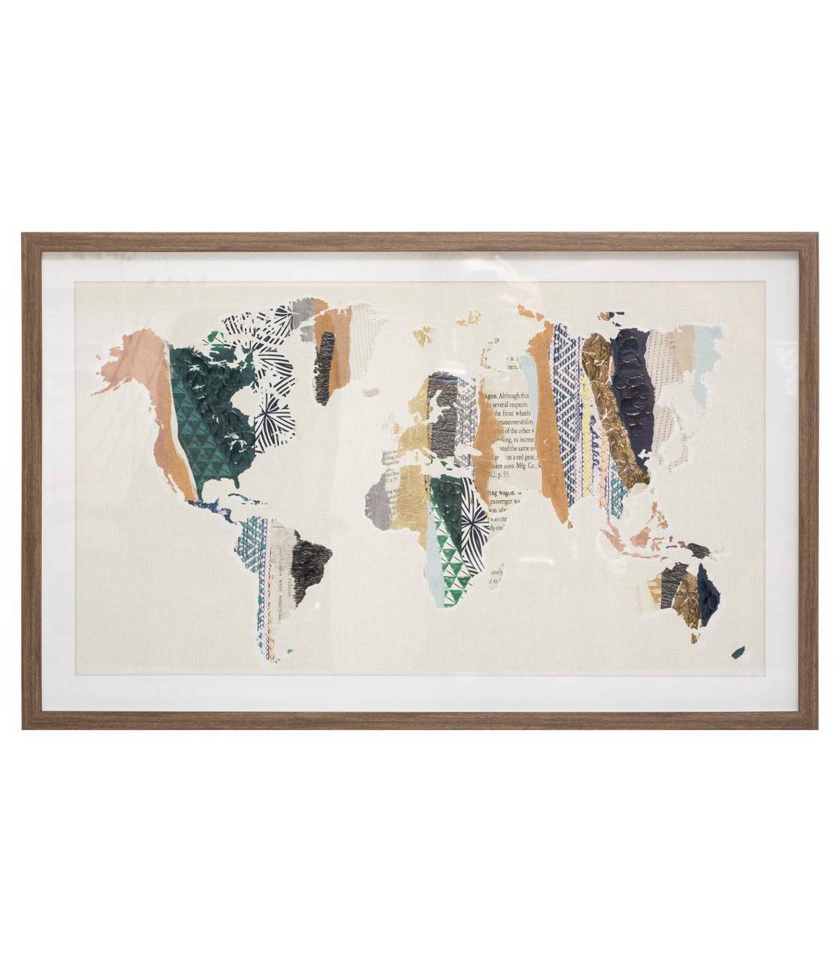 Cadre décoratif Carte du Monde en Bois et Verre 80 x 50 cm - Imagen 1