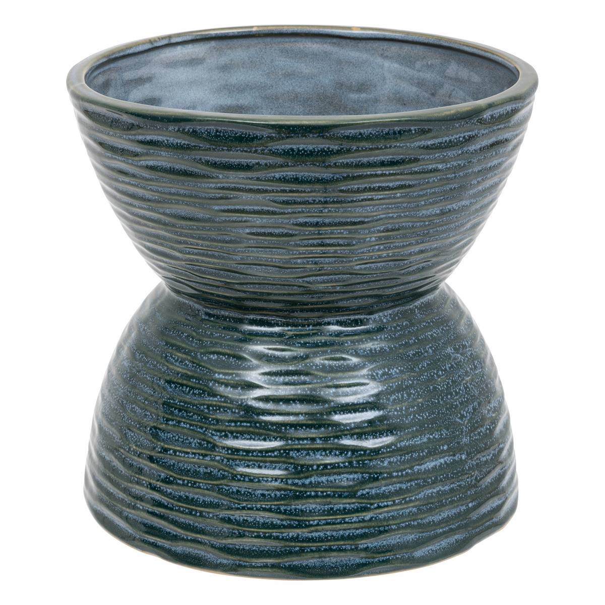 Pot forme sablier en Céramique émaillée Bleu D 19 x H 18 cm - Image 1