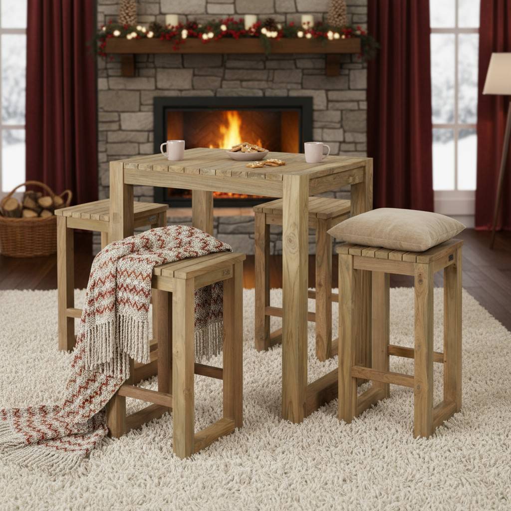 Tabouret haut en teck recyclé Toscagne - Gecko Jardin - Imagen 6