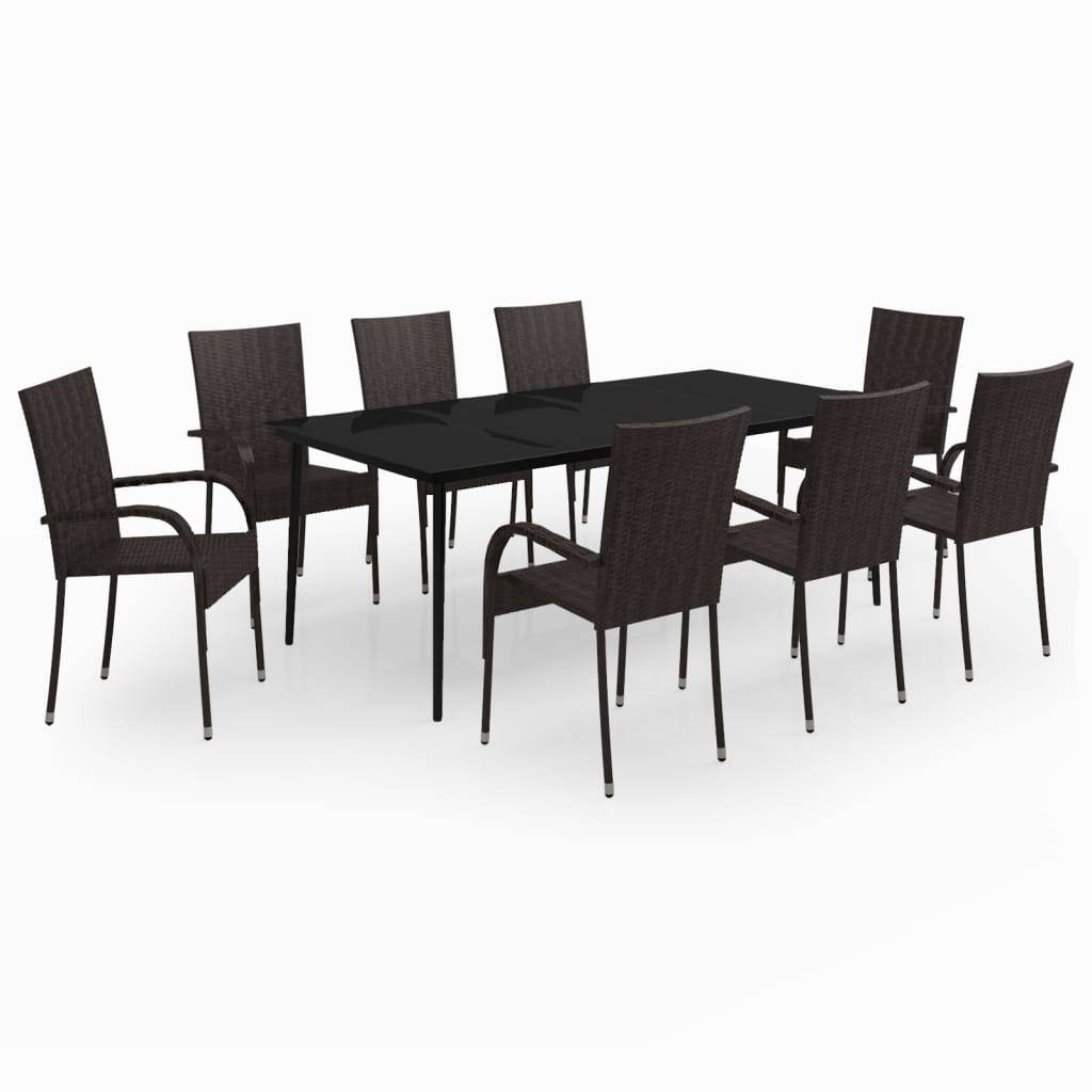 Ensemble Table et Chaises de Jardin 8 Personnes, Mobilier en Résine Tressée Marron, Table Verre 200cm – ComfortXL Outdoor Living - Image 2
