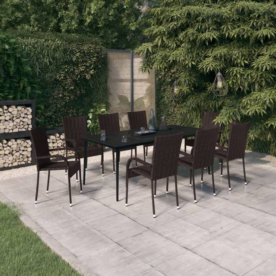 Ensemble Table et Chaises de Jardin 8 Personnes, Mobilier en Résine Tressée Marron, Table Verre 200cm – ComfortXL Outdoor Living - Image 1