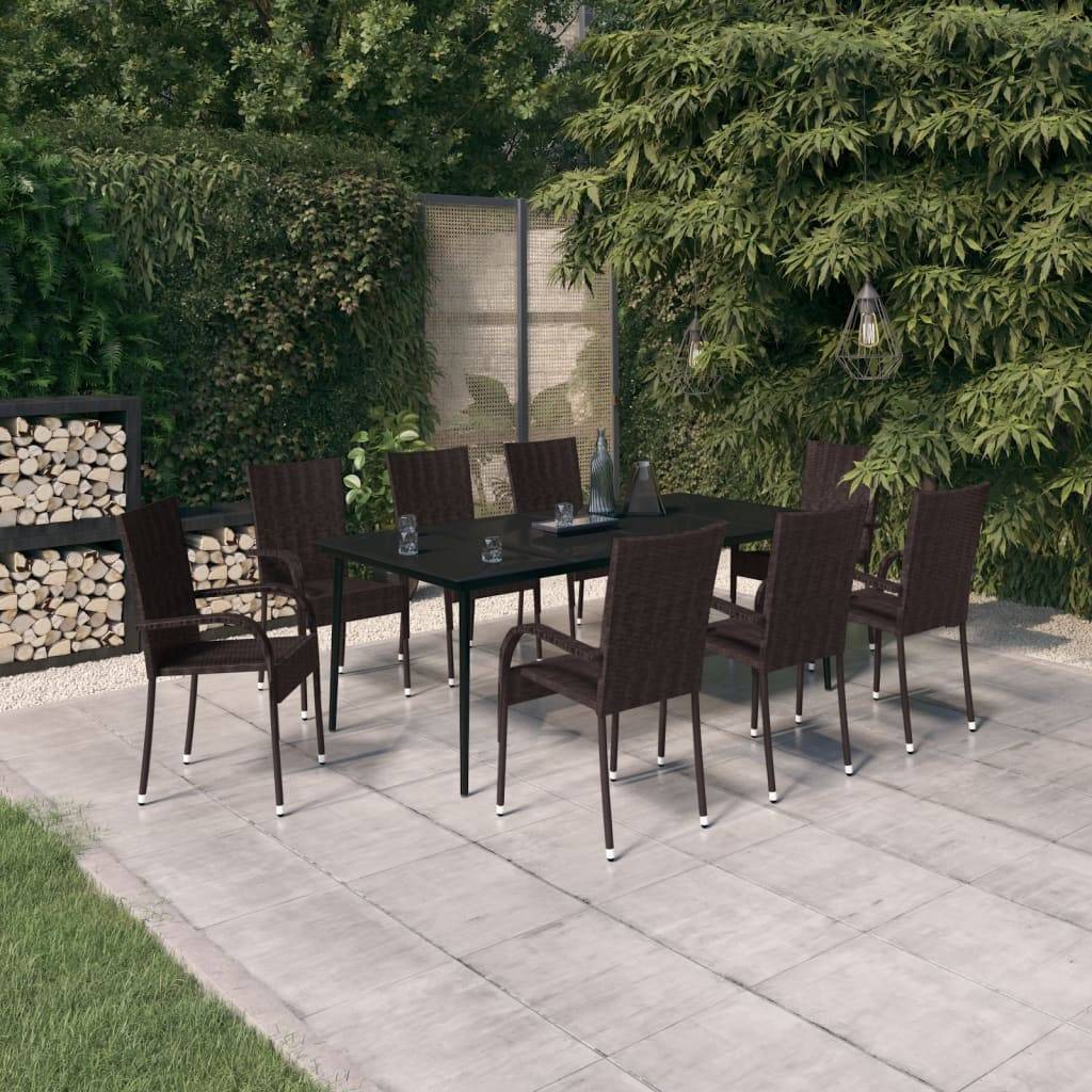 Ensemble Table et Chaises de Jardin 8 Personnes, Mobilier en Résine Tressée Marron, Table Verre 200cm – ComfortXL Outdoor Living - Image 1