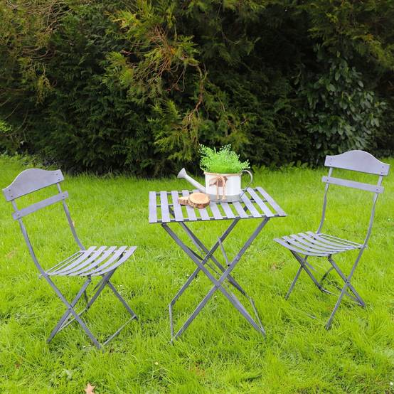 ~Chaise pliante jardin extérieur ancien fer métal gris 88cm Chemin de campagne - Imagen 3