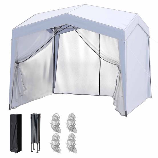 Tonnelle de Jardin Pliable Pop-up 3 x 3m avec 4 Parois Latérales, Tente Réception avec Filet en Maille Sac à roulettes 8 Piquets 4 Cordes à Vent,Blanc - Image 1