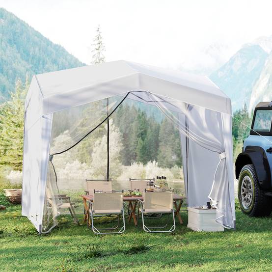 Tonnelle de Jardin Pliable Pop-up 3 x 3m avec 4 Parois Latérales, Tente Réception avec Filet en Maille Sac à roulettes 8 Piquets 4 Cordes à Vent,Blanc - Image 2